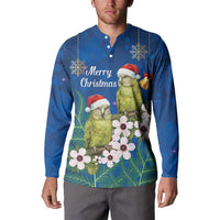 New Zealand Kakapo Christmas Button Sweatshirt Owl Parrot Santa Sliver Fern Manuka - Blue LT14 - Polynesian Pride
