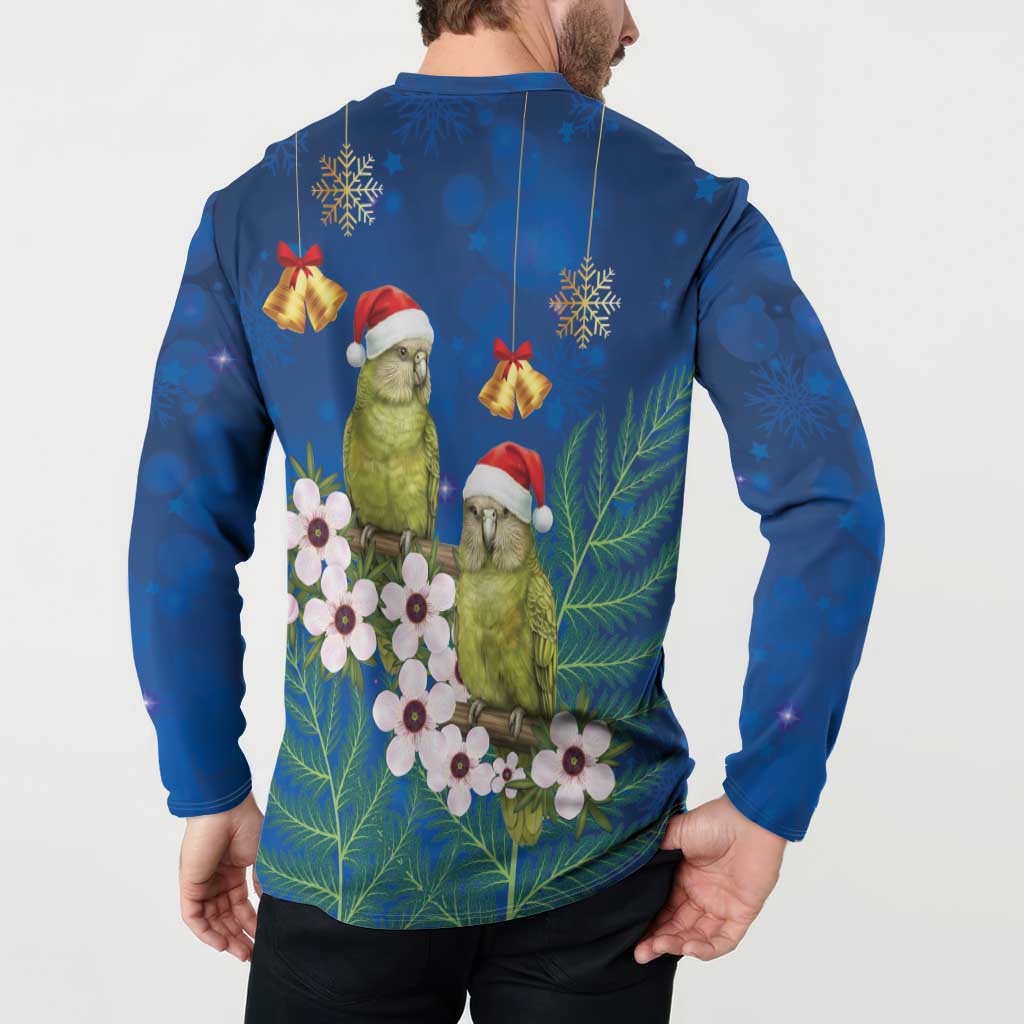 New Zealand Kakapo Christmas Button Sweatshirt Owl Parrot Santa Sliver Fern Manuka - Blue LT14 - Polynesian Pride