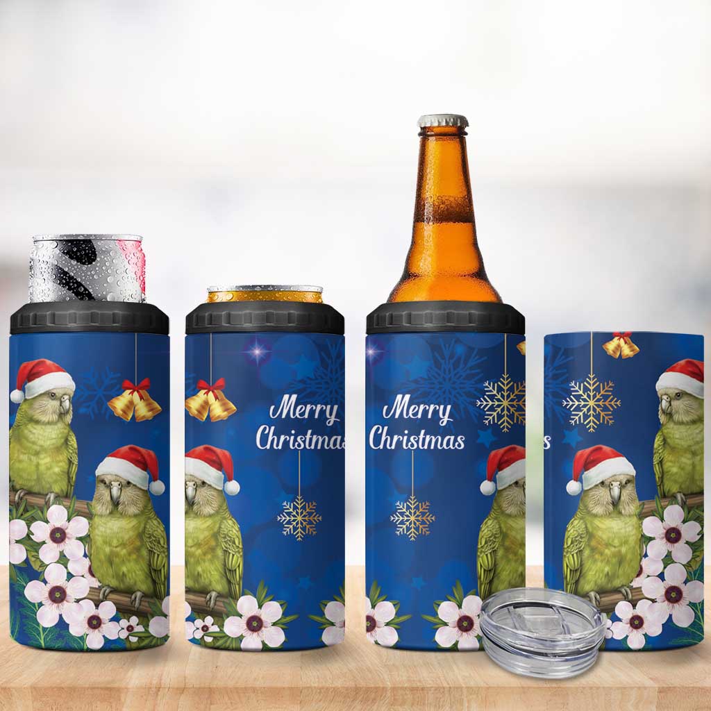 New Zealand Kakapo Christmas 4 in 1 Can Cooler Tumbler Owl Parrot Santa Sliver Fern Manuka - Blue LT14 - Polynesian Pride