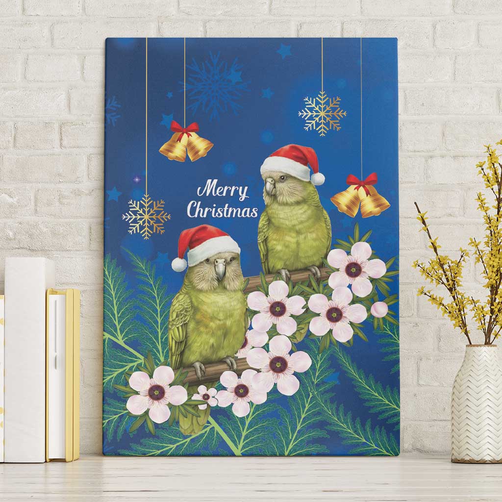 New Zealand Kakapo Christmas Canvas Wall Art Owl Parrot Santa Sliver Fern Manuka - Blue LT14 Without Frame Blue - Polynesian Pride