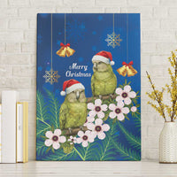 New Zealand Kakapo Christmas Canvas Wall Art Owl Parrot Santa Sliver Fern Manuka - Blue LT14 Without Frame Blue - Polynesian Pride