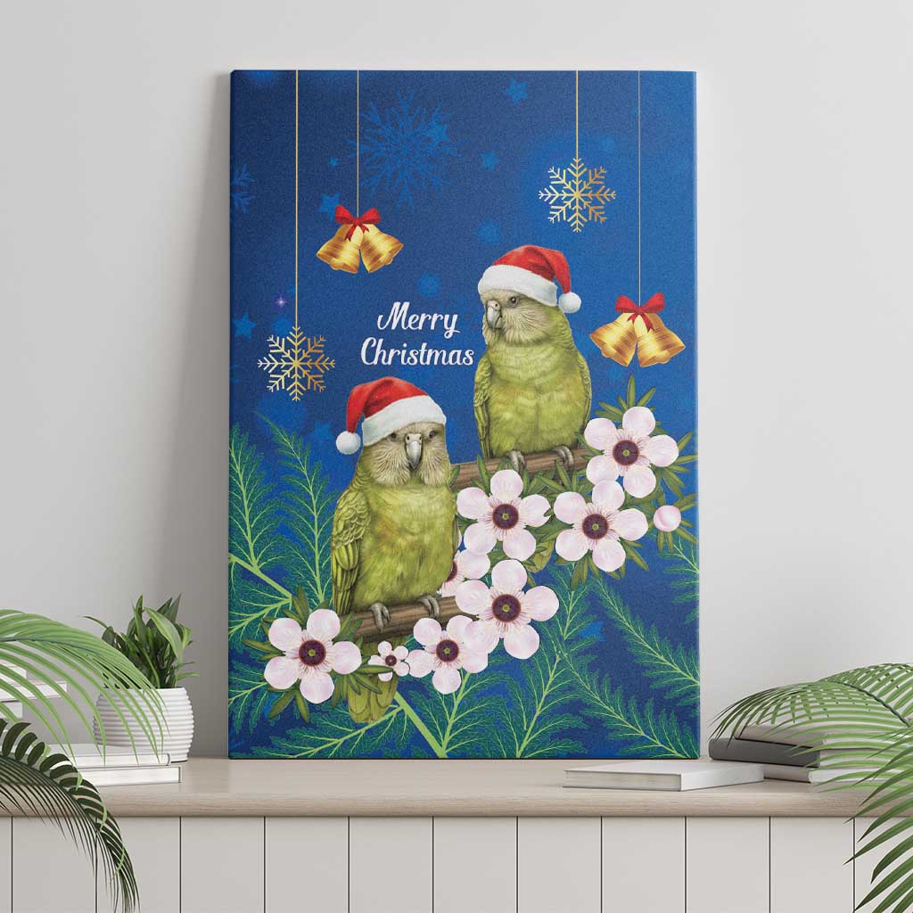 New Zealand Kakapo Christmas Canvas Wall Art Owl Parrot Santa Sliver Fern Manuka - Blue LT14 - Polynesian Pride