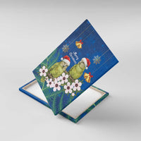 New Zealand Kakapo Christmas Canvas Wall Art Owl Parrot Santa Sliver Fern Manuka - Blue LT14 With Frame Blue - Polynesian Pride