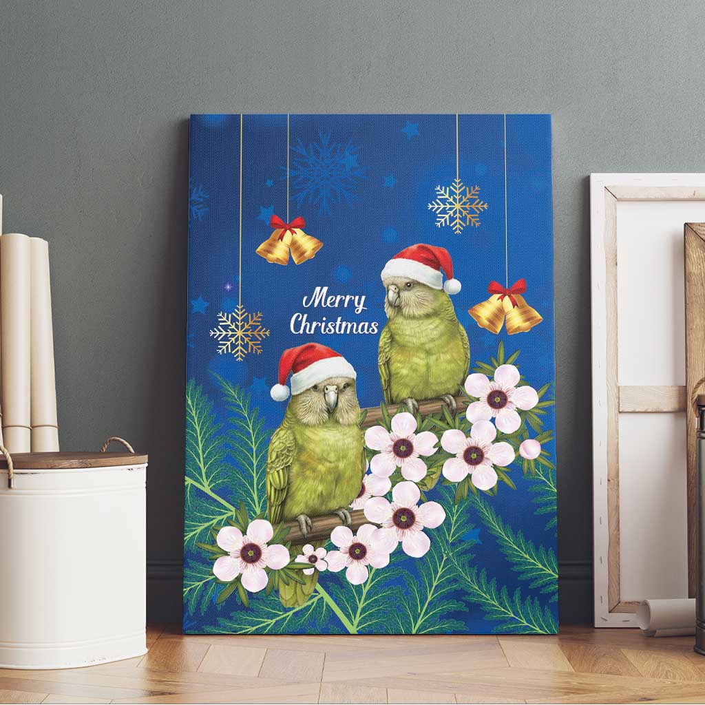 New Zealand Kakapo Christmas Canvas Wall Art Owl Parrot Santa Sliver Fern Manuka - Blue LT14 - Polynesian Pride