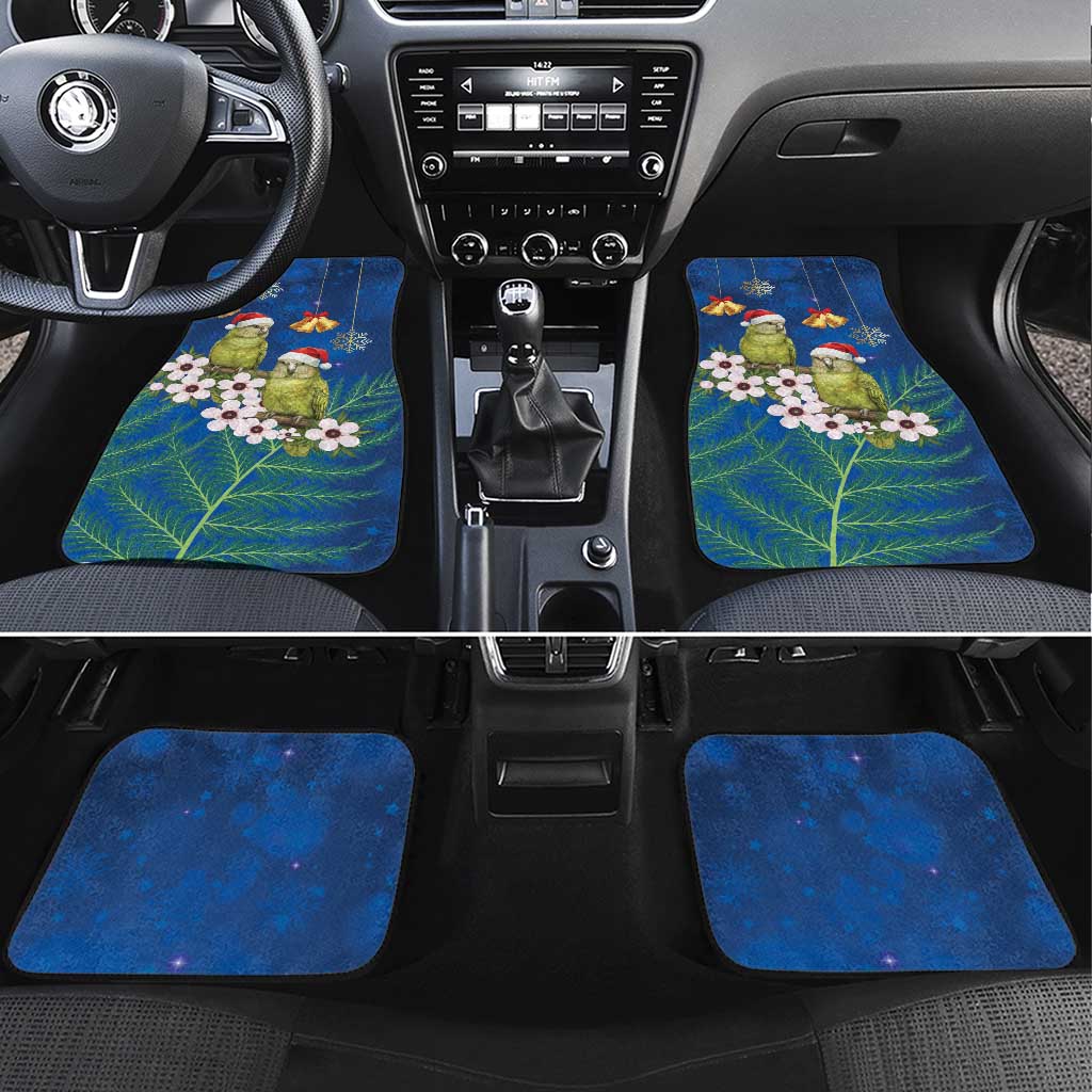 New Zealand Kakapo Christmas Car Mats Owl Parrot Santa Sliver Fern Manuka - Blue LT14 Set 4pcs Blue - Polynesian Pride