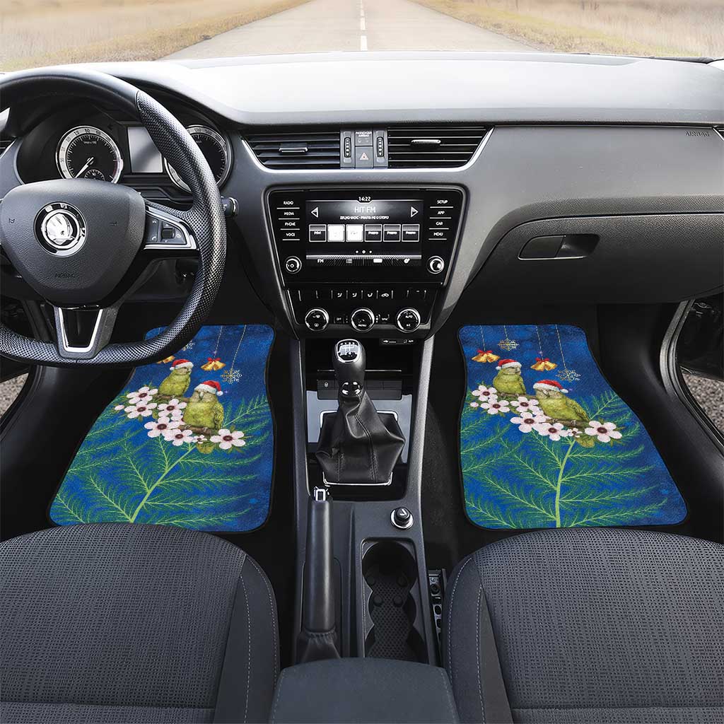 New Zealand Kakapo Christmas Car Mats Owl Parrot Santa Sliver Fern Manuka - Blue LT14 Set 2pcs - Front Blue - Polynesian Pride