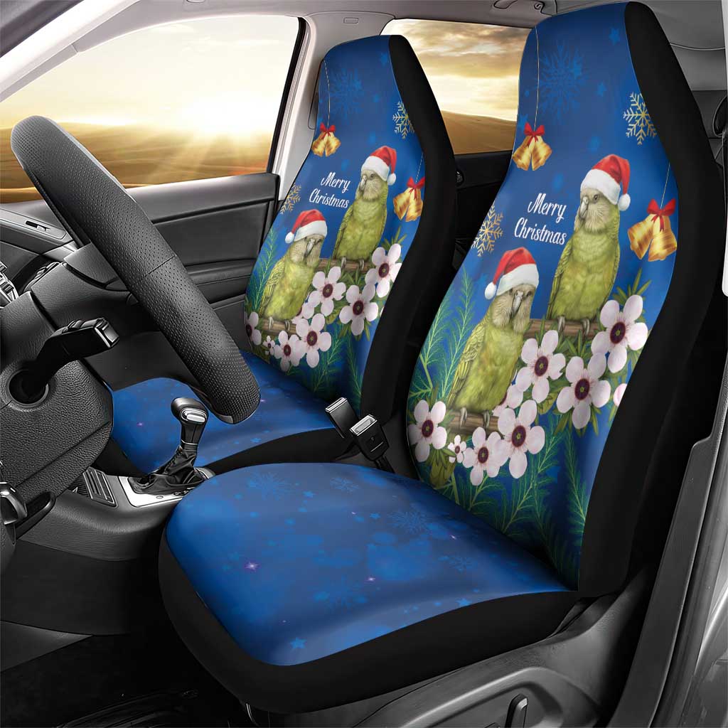 New Zealand Kakapo Christmas Car Seat Cover Owl Parrot Santa Sliver Fern Manuka - Blue LT14 - Polynesian Pride