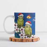 New Zealand Kakapo Christmas Ceramic Mug Owl Parrot Santa Sliver Fern Manuka - Blue LT14 Blue - Polynesian Pride