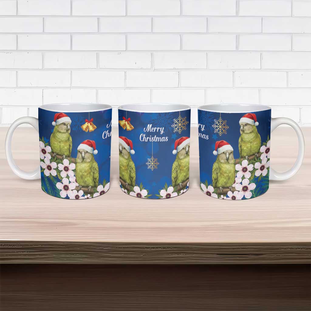 New Zealand Kakapo Christmas Ceramic Mug Owl Parrot Santa Sliver Fern Manuka - Blue LT14 - Polynesian Pride