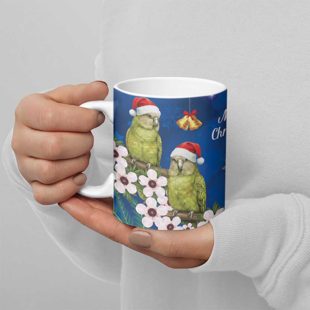 New Zealand Kakapo Christmas Ceramic Mug Owl Parrot Santa Sliver Fern Manuka - Blue LT14 - Polynesian Pride