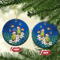 New Zealand Kakapo Christmas Ceramic Ornament Owl Parrot Santa Sliver Fern Manuka - Blue LT14 Circle Blue - Polynesian Pride
