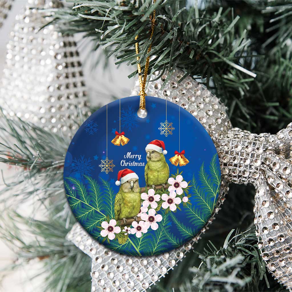 New Zealand Kakapo Christmas Ceramic Ornament Owl Parrot Santa Sliver Fern Manuka - Blue LT14 - Polynesian Pride