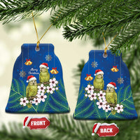 New Zealand Kakapo Christmas Ceramic Ornament Owl Parrot Santa Sliver Fern Manuka - Blue LT14 Bell Flake Blue - Polynesian Pride
