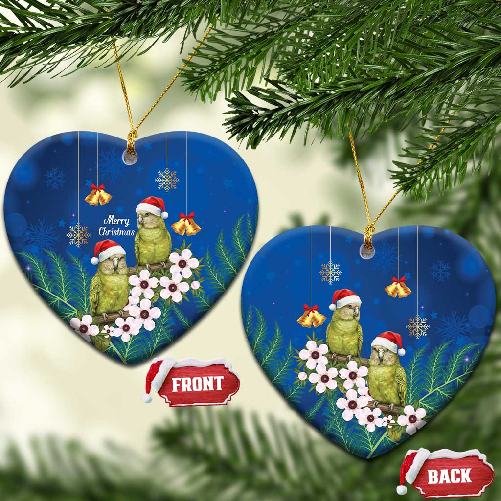 New Zealand Kakapo Christmas Ceramic Ornament Owl Parrot Santa Sliver Fern Manuka - Blue LT14 Heart Blue - Polynesian Pride
