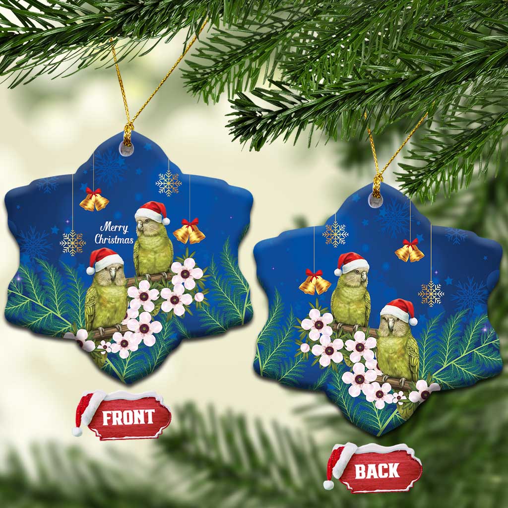 New Zealand Kakapo Christmas Ceramic Ornament Owl Parrot Santa Sliver Fern Manuka - Blue LT14 Snow Flake Blue - Polynesian Pride