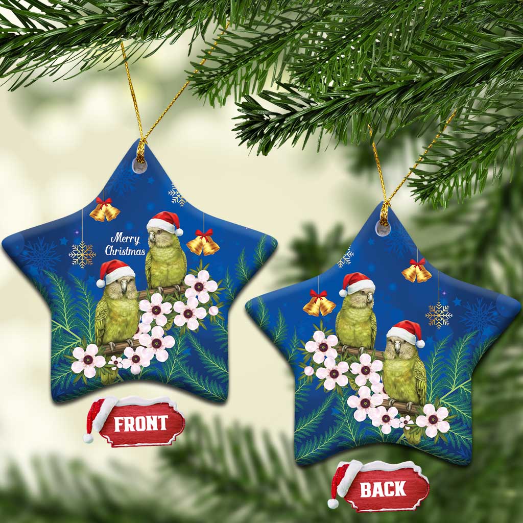 New Zealand Kakapo Christmas Ceramic Ornament Owl Parrot Santa Sliver Fern Manuka - Blue LT14 Star Blue - Polynesian Pride