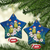 New Zealand Kakapo Christmas Ceramic Ornament Owl Parrot Santa Sliver Fern Manuka - Blue LT14 Star Blue - Polynesian Pride