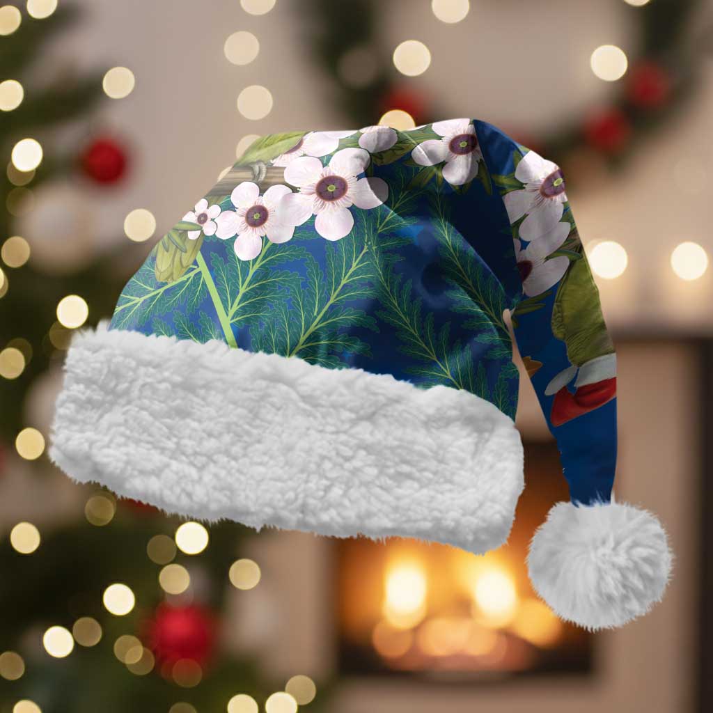 New Zealand Kakapo Christmas Santa Hat Owl Parrot Santa Sliver Fern Manuka - Blue - Polynesian Pride