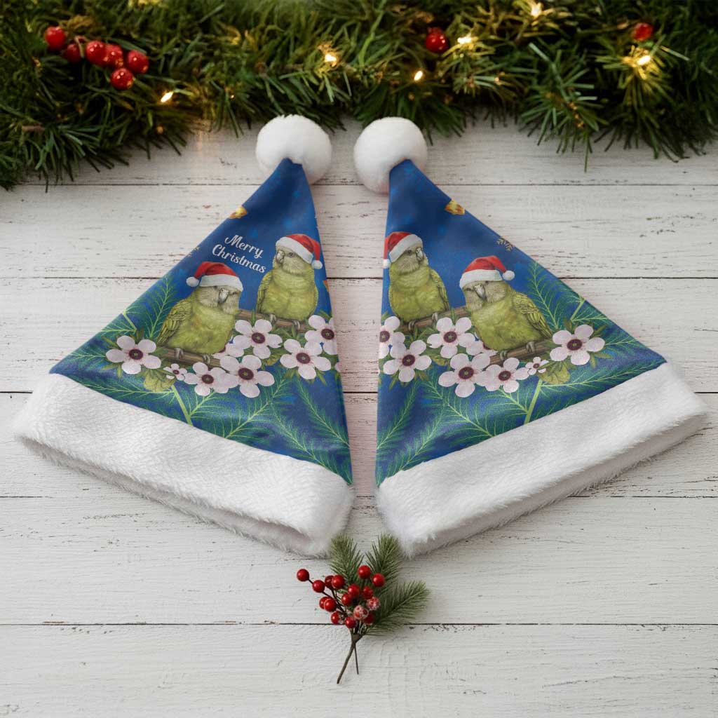 New Zealand Kakapo Christmas Santa Hat Owl Parrot Santa Sliver Fern Manuka - Blue LT14 - Polynesian Pride