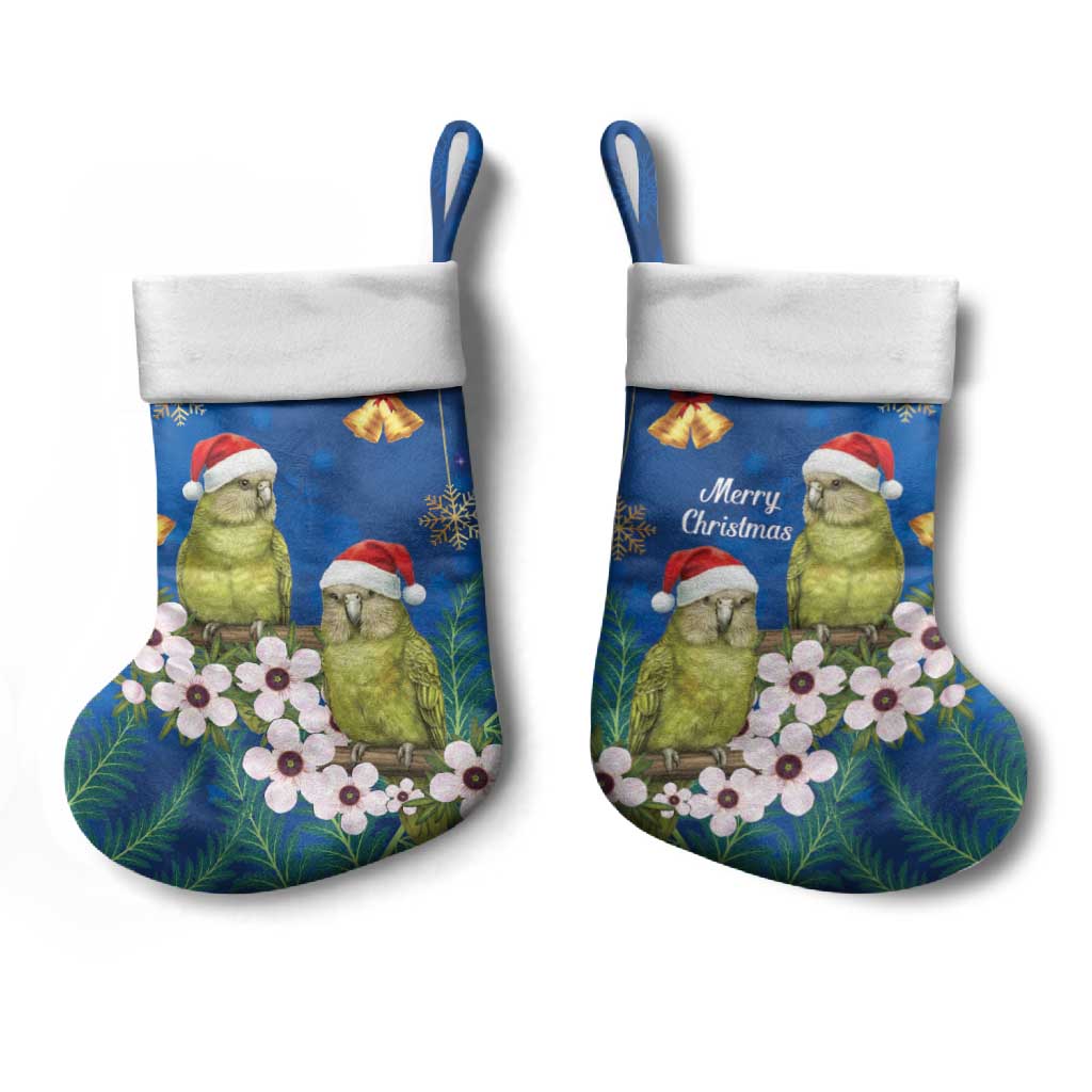 New Zealand Kakapo Christmas Stocking Owl Parrot Santa Sliver Fern Manuka - Blue LT14 - Polynesian Pride