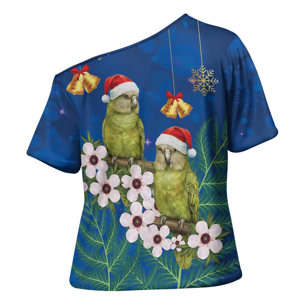 New Zealand Kakapo Christmas Cross Shoulder Shirt Owl Parrot Santa Sliver Fern Manuka - Blue LT14 - Polynesian Pride