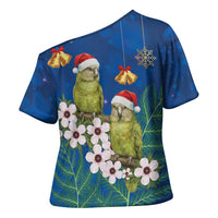 New Zealand Kakapo Christmas Cross Shoulder Shirt Owl Parrot Santa Sliver Fern Manuka - Blue LT14 - Polynesian Pride