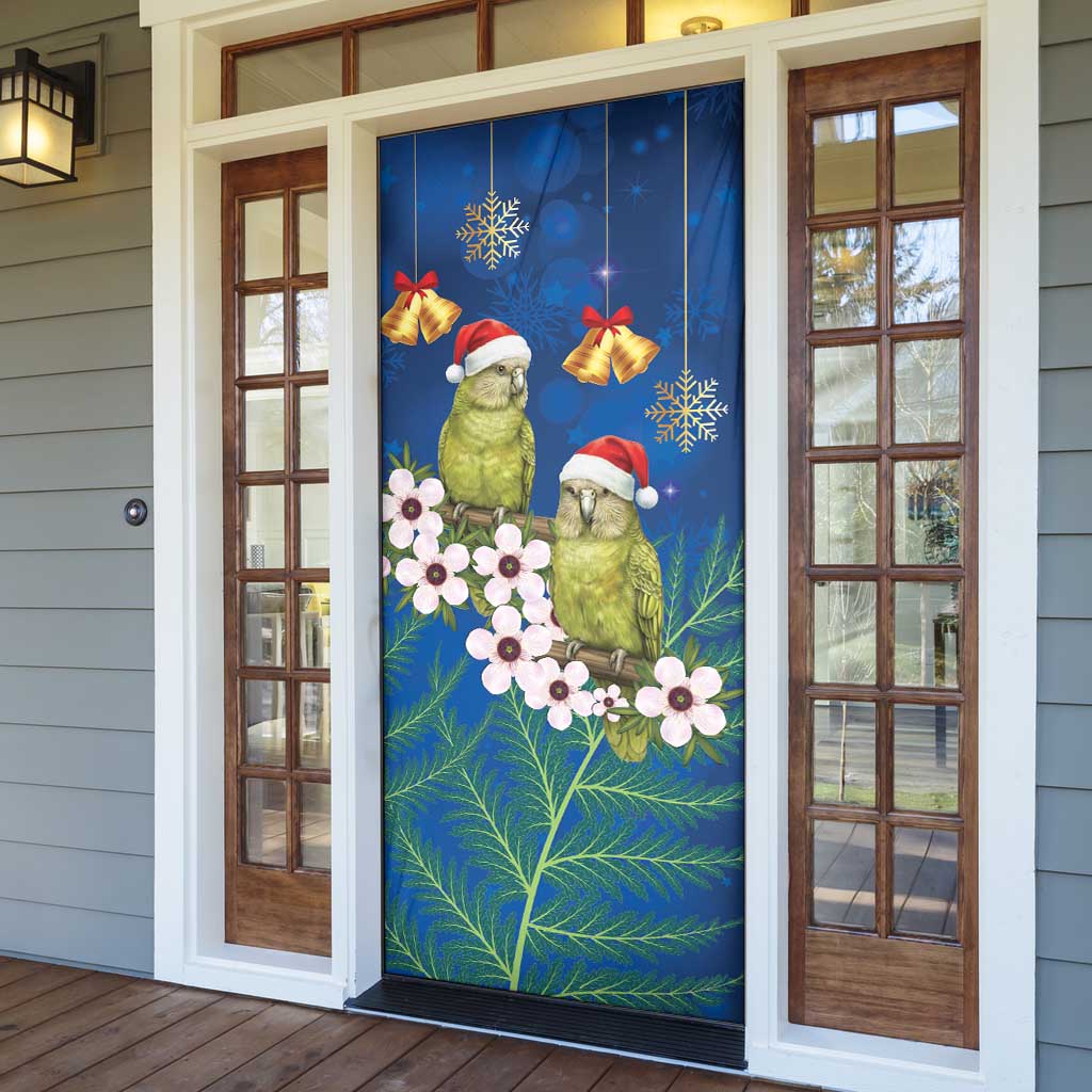 New Zealand Kakapo Christmas Door Cover Owl Parrot Santa Sliver Fern Manuka - Blue LT14 - Polynesian Pride