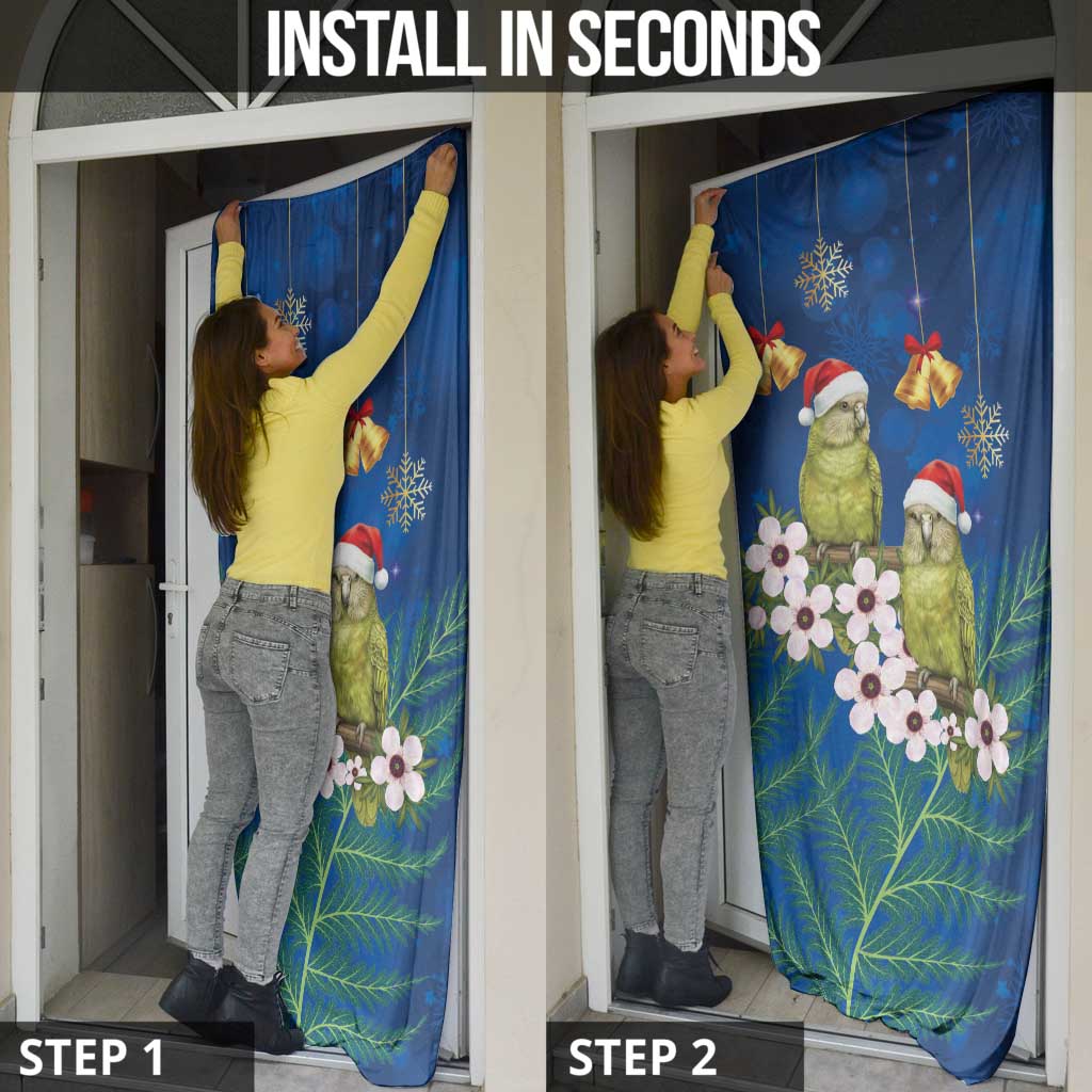 New Zealand Kakapo Christmas Door Cover Owl Parrot Santa Sliver Fern Manuka - Blue LT14 - Polynesian Pride