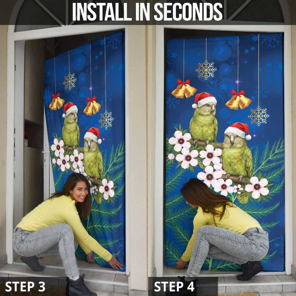 New Zealand Kakapo Christmas Door Cover Owl Parrot Santa Sliver Fern Manuka - Blue LT14 - Polynesian Pride