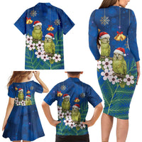New Zealand Kakapo Christmas Family Matching Long Sleeve Bodycon Dress and Hawaiian Shirt Owl Parrot Santa Sliver Fern Manuka - Blue LT14 - Polynesian Pride