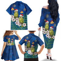 New Zealand Kakapo Christmas Family Matching Off The Shoulder Long Sleeve Dress and Hawaiian Shirt Owl Parrot Santa Sliver Fern Manuka - Blue LT14 - Polynesian Pride