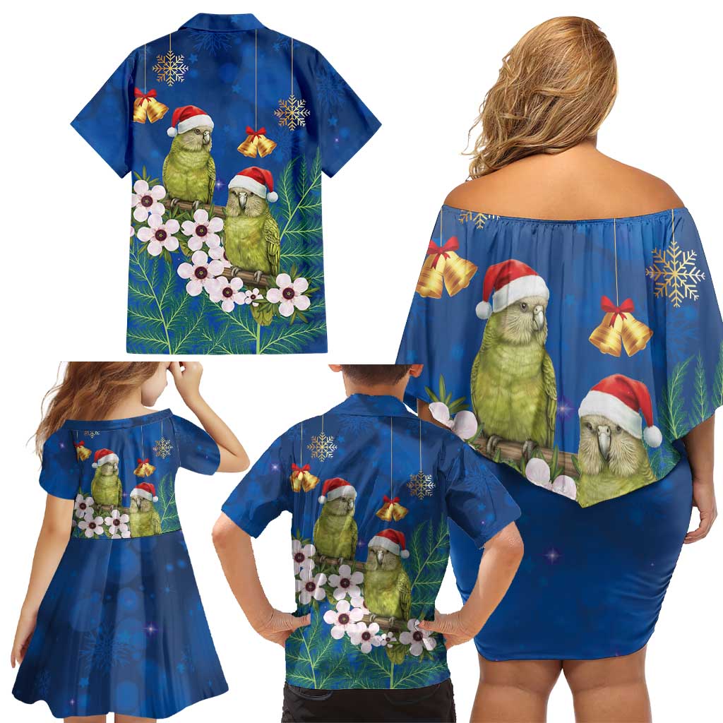 New Zealand Kakapo Christmas Family Matching Off Shoulder Short Dress and Hawaiian Shirt Owl Parrot Santa Sliver Fern Manuka - Blue LT14 - Polynesian Pride