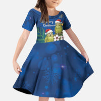 New Zealand Kakapo Christmas Family Matching Puletasi and Hawaiian Shirt Owl Parrot Santa Sliver Fern Manuka - Blue LT14 Daughter's Dress Blue - Polynesian Pride