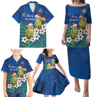 New Zealand Kakapo Christmas Family Matching Puletasi and Hawaiian Shirt Owl Parrot Santa Sliver Fern Manuka - Blue LT14 - Polynesian Pride