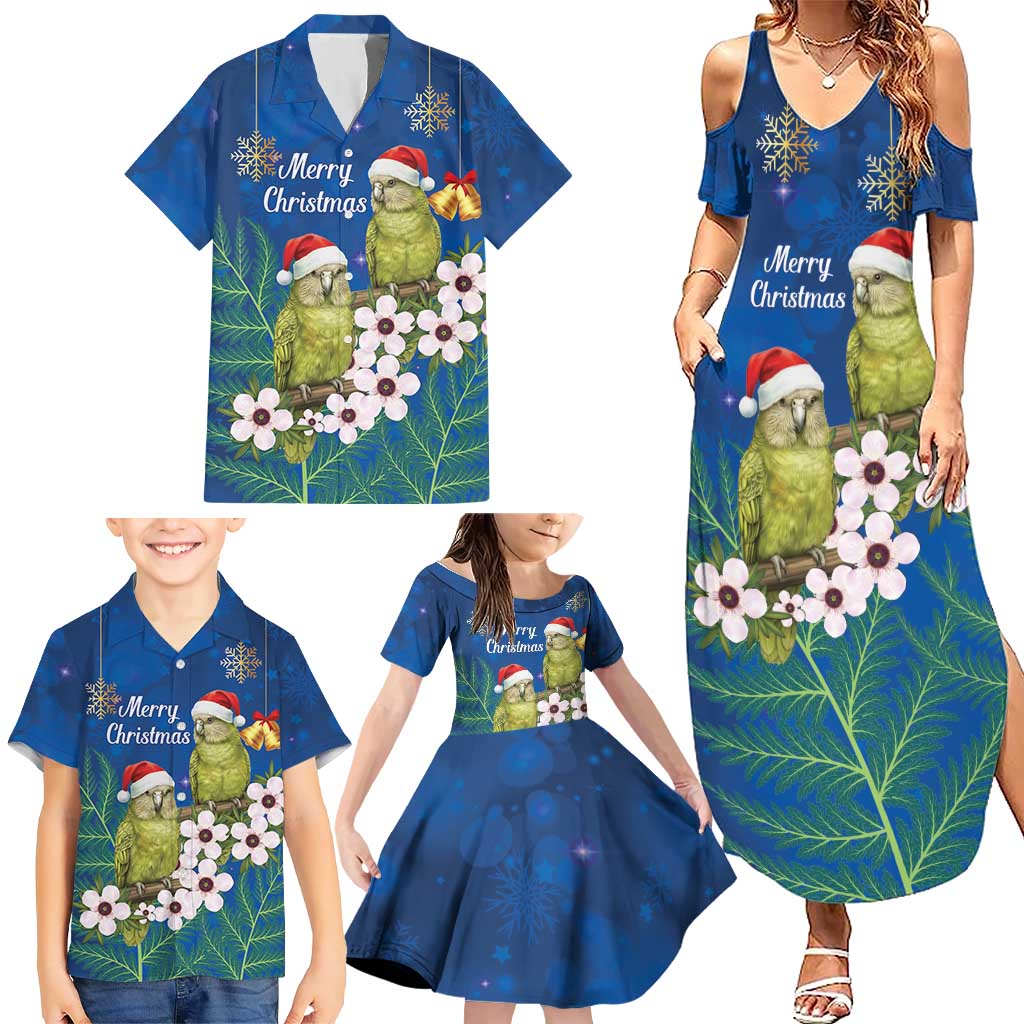 New Zealand Kakapo Christmas Family Matching Summer Maxi Dress and Hawaiian Shirt Owl Parrot Santa Sliver Fern Manuka - Blue - Polynesian Pride