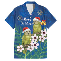 New Zealand Kakapo Christmas Family Matching Summer Maxi Dress and Hawaiian Shirt Owl Parrot Santa Sliver Fern Manuka - Blue LT14 Dad's Shirt - Short Sleeve Blue - Polynesian Pride