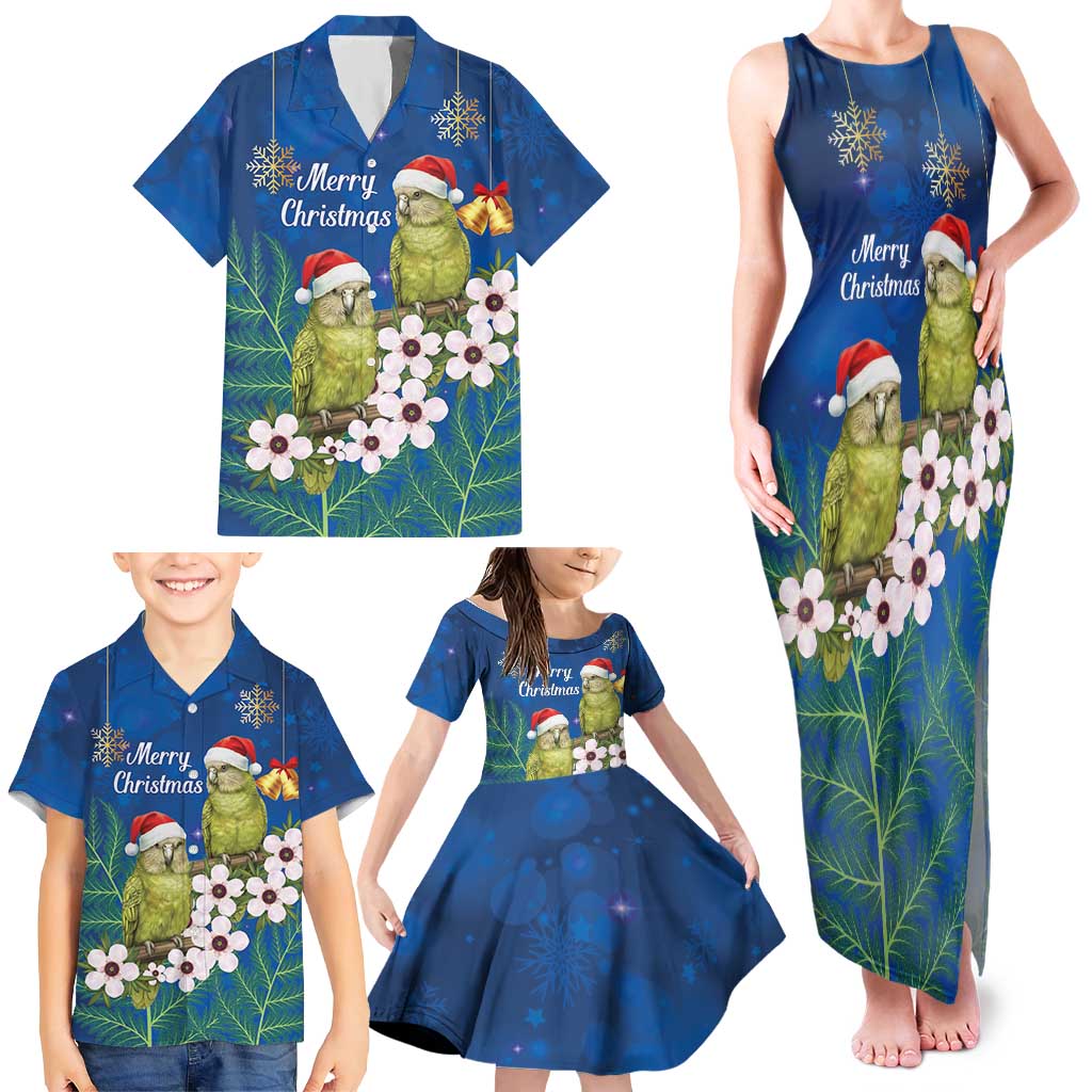 New Zealand Kakapo Christmas Family Matching Tank Maxi Dress and Hawaiian Shirt Owl Parrot Santa Sliver Fern Manuka - Blue - Polynesian Pride