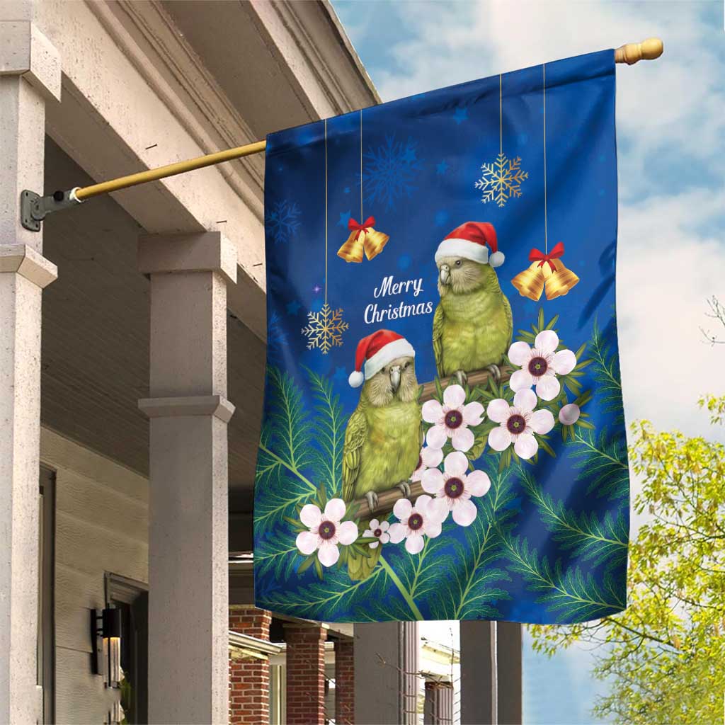 New Zealand Kakapo Christmas Garden Flag Owl Parrot Santa Sliver Fern Manuka - Blue LT14 House Flag Blue - Polynesian Pride