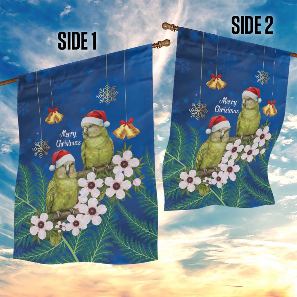 New Zealand Kakapo Christmas Garden Flag Owl Parrot Santa Sliver Fern Manuka - Blue LT14 - Polynesian Pride