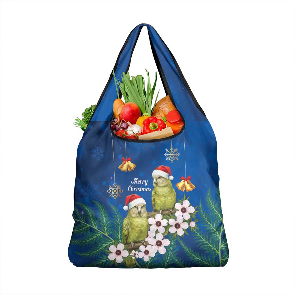 New Zealand Kakapo Christmas Grocery Bag Owl Parrot Santa Sliver Fern Manuka - Blue LT14 1-pack One Size Blue - Polynesian Pride