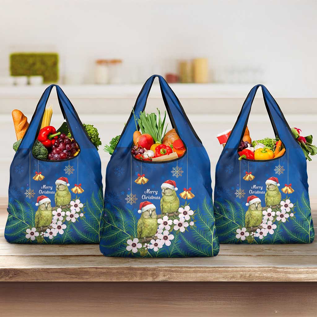New Zealand Kakapo Christmas Grocery Bag Owl Parrot Santa Sliver Fern Manuka - Blue LT14 3-pack One Size Blue - Polynesian Pride