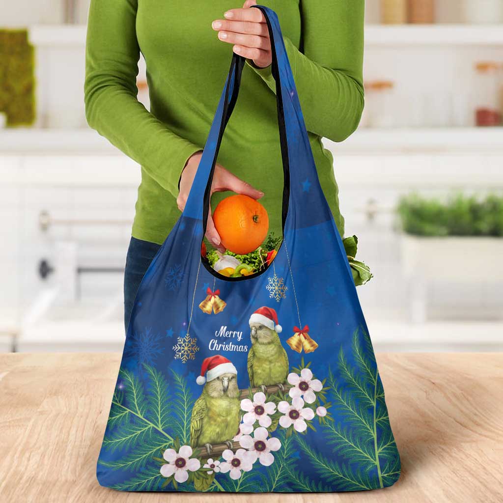 New Zealand Kakapo Christmas Grocery Bag Owl Parrot Santa Sliver Fern Manuka - Blue LT14 - Polynesian Pride