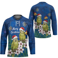 New Zealand Kakapo Christmas Hockey Jersey Owl Parrot Santa Sliver Fern Manuka - Blue LT14 - Polynesian Pride