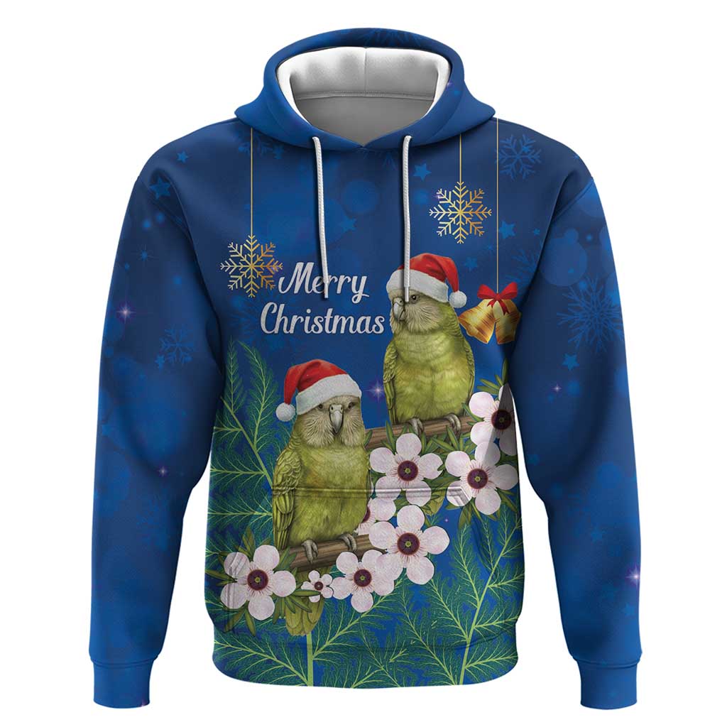 New Zealand Kakapo Christmas Hoodie Owl Parrot Santa Sliver Fern Manuka - Blue LT14 Pullover Hoodie Blue - Polynesian Pride