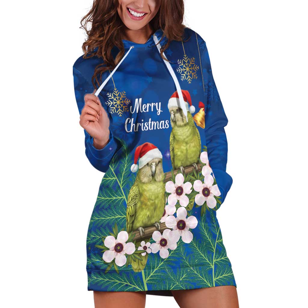 New Zealand Kakapo Christmas Hoodie Dress Owl Parrot Santa Sliver Fern Manuka - Blue LT14 Blue - Polynesian Pride