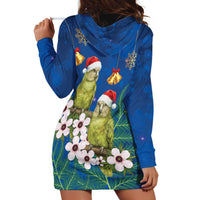 New Zealand Kakapo Christmas Hoodie Dress Owl Parrot Santa Sliver Fern Manuka - Blue LT14 - Polynesian Pride
