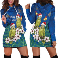 New Zealand Kakapo Christmas Hoodie Dress Owl Parrot Santa Sliver Fern Manuka - Blue LT14 - Polynesian Pride