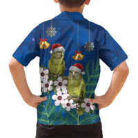 New Zealand Kakapo Christmas Kid Hawaiian Shirt Owl Parrot Santa Sliver Fern Manuka - Blue LT14 - Polynesian Pride