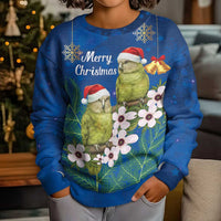 New Zealand Kakapo Christmas Kid Ugly Christmas Sweater Owl Parrot Santa Sliver Fern Manuka - Blue LT14 - Polynesian Pride