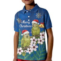 New Zealand Kakapo Christmas Kid Polo Shirt Owl Parrot Santa Sliver Fern Manuka - Blue LT14 Kid Blue - Polynesian Pride